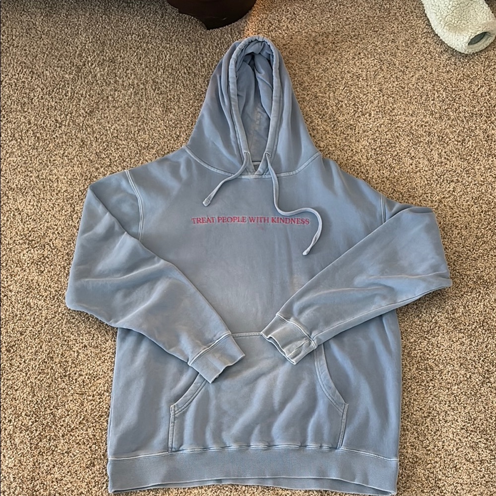 Blue Hoodie with Pink Text